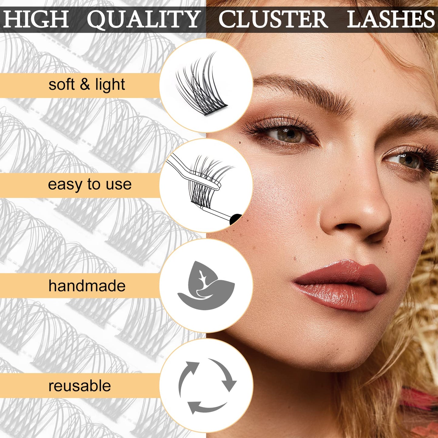 QUEWEL Cluster Lashes 72 Pcs Wide Stem Individual Lashes C/D Curl 8-16mm Length DIY Eyelash Extension False Eyelashes Natural&Mega Styles Soft for Personal Makeup Use at Home (Natural-C-MIX8-16)