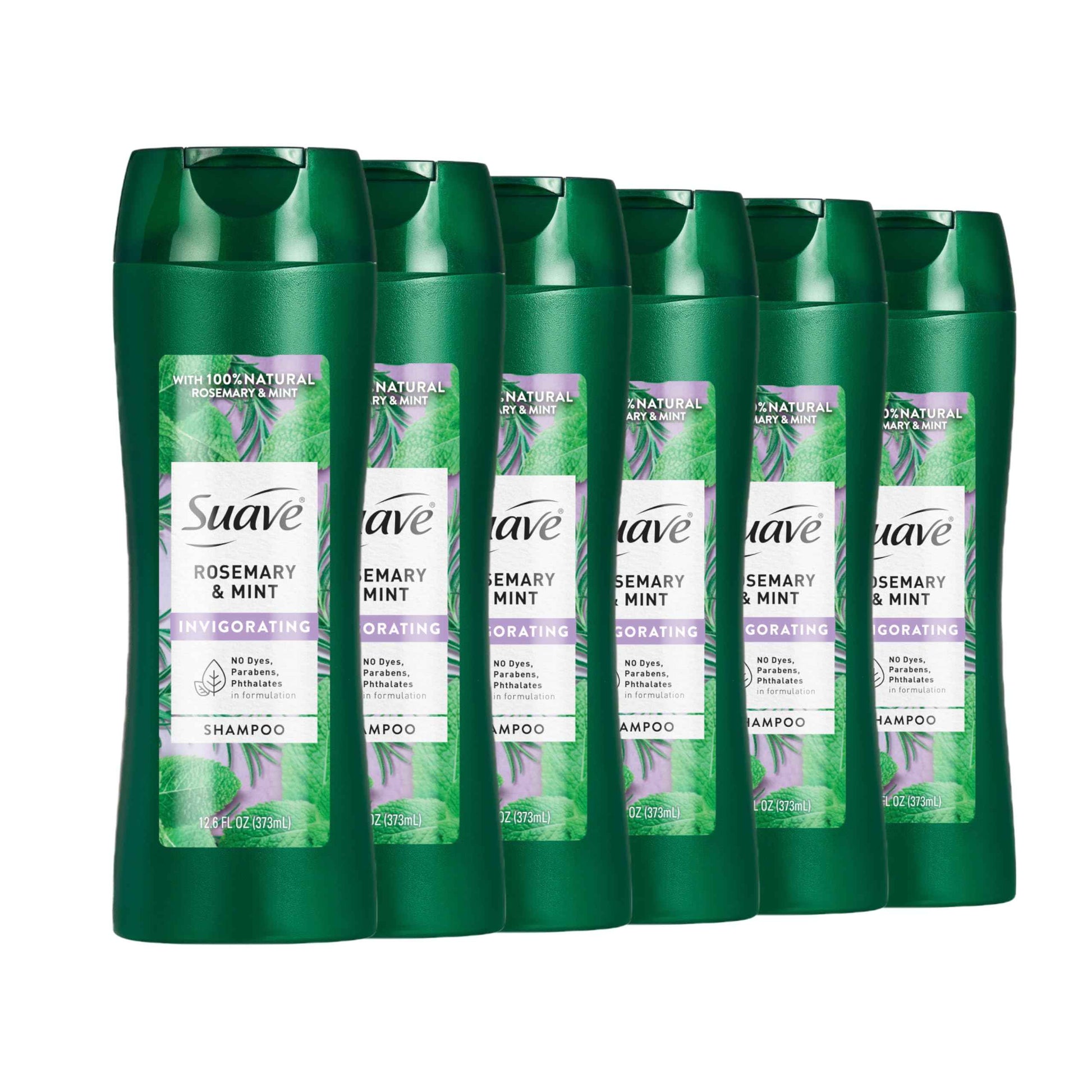 Suave Invigorating Shampoo With 100% Natural Rosemary & Mint, Replenishing Hair Care For Dry, Damaged Hair for Women & Men, No Parabens, Phthalates, or Dyes, 6 Pack, 12.6 FL OZ EA