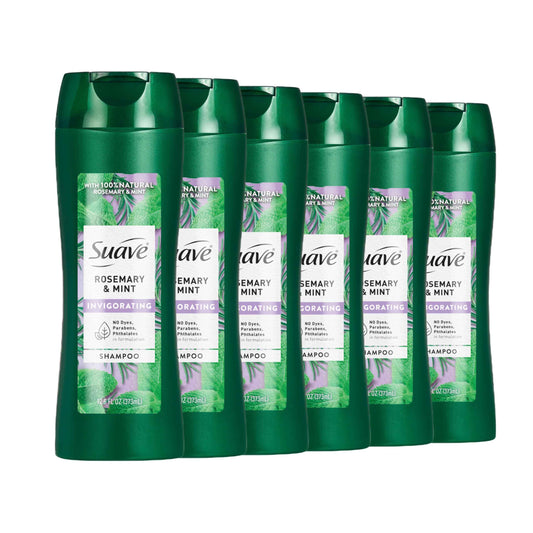 Suave Invigorating Shampoo With 100% Natural Rosemary & Mint, Replenishing Hair Care For Dry, Damaged Hair for Women & Men, No Parabens, Phthalates, or Dyes, 6 Pack, 12.6 FL OZ EA