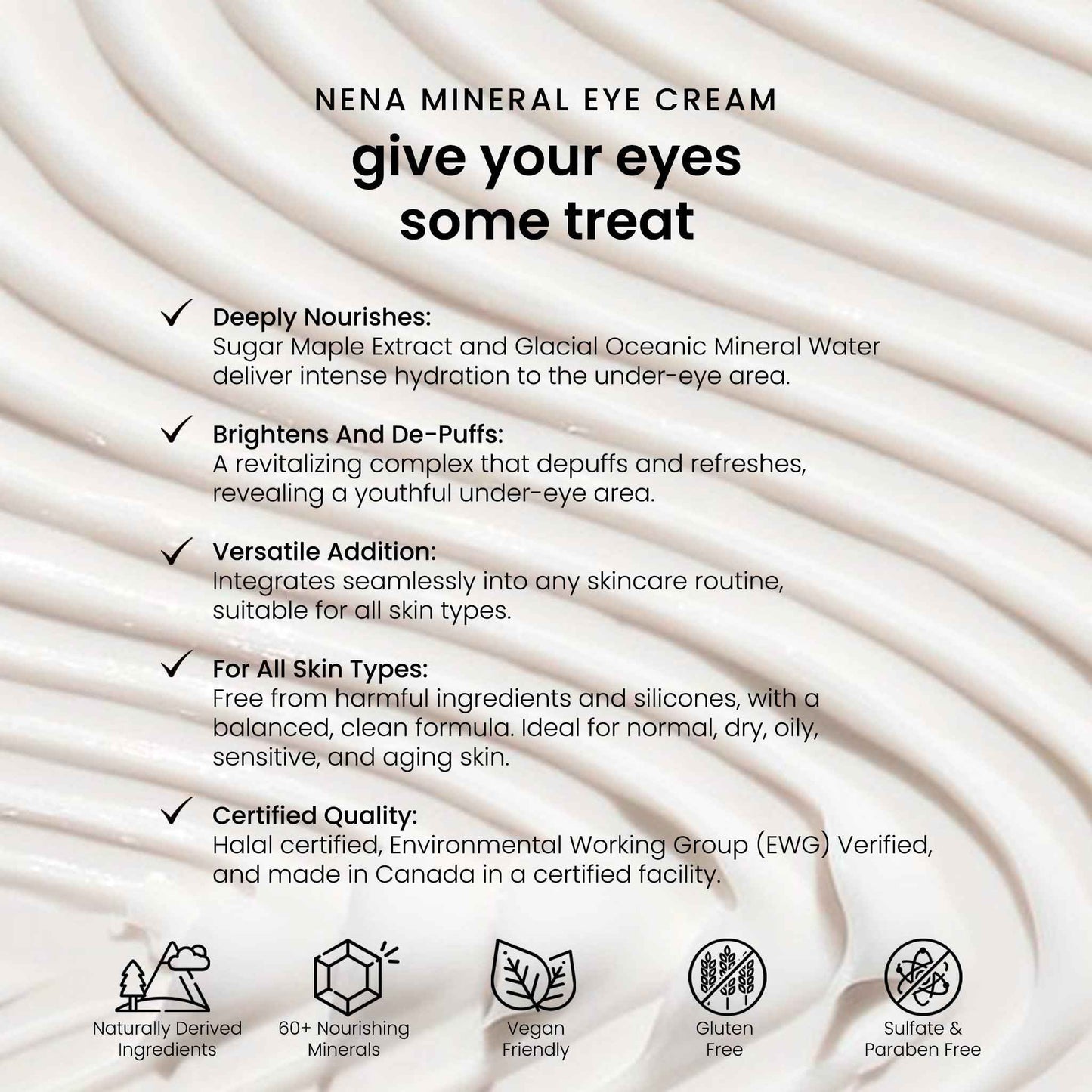 NENA Skincare Mineral Eye Cream - Hydrating Under Eye Cream for Dark Circles - Reduces Appearance of Puffiness with Canadian Glacial Water - 0.5 oz.