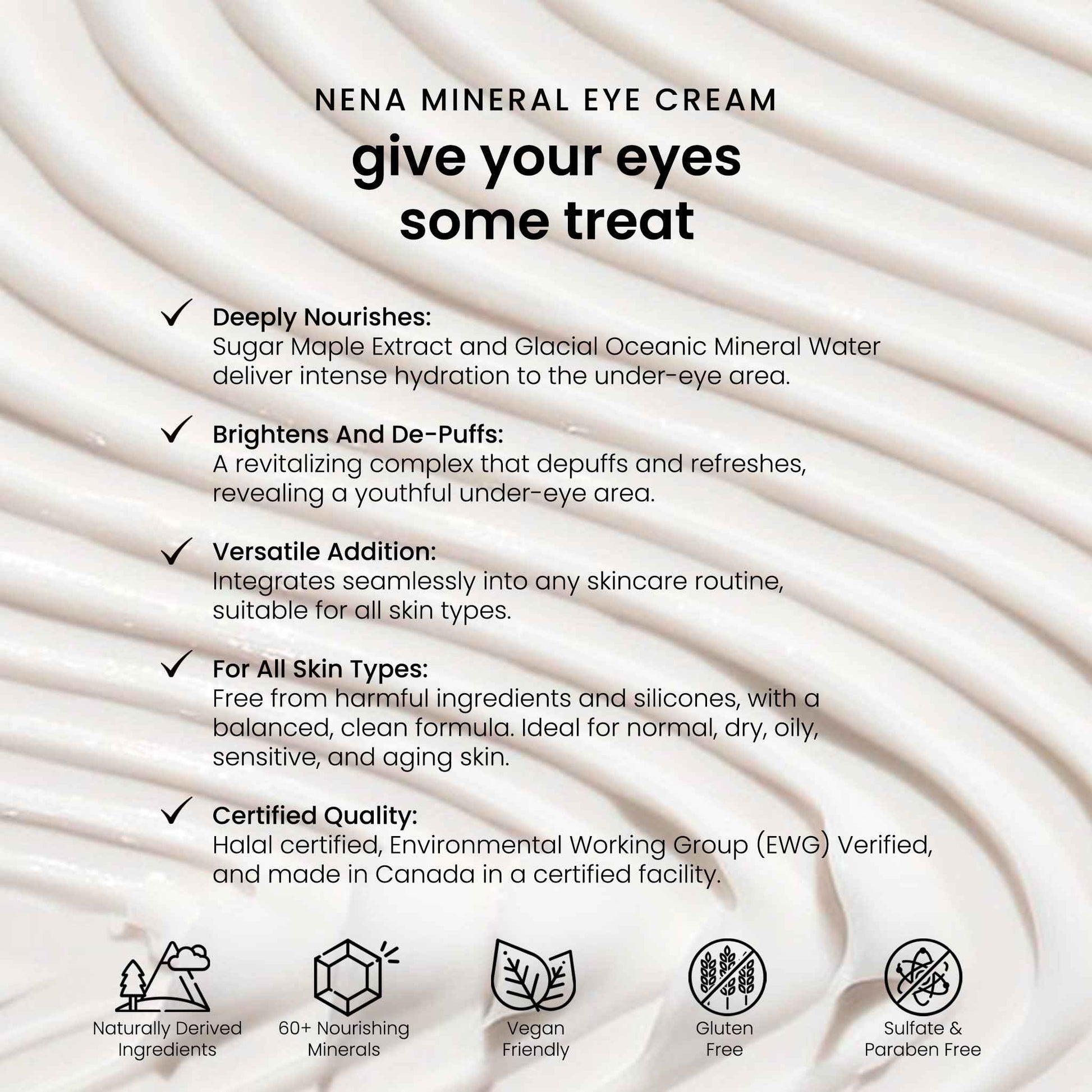 NENA Skincare Mineral Eye Cream - Hydrating Under Eye Cream for Dark Circles - Reduces Appearance of Puffiness with Canadian Glacial Water - 0.5 oz.