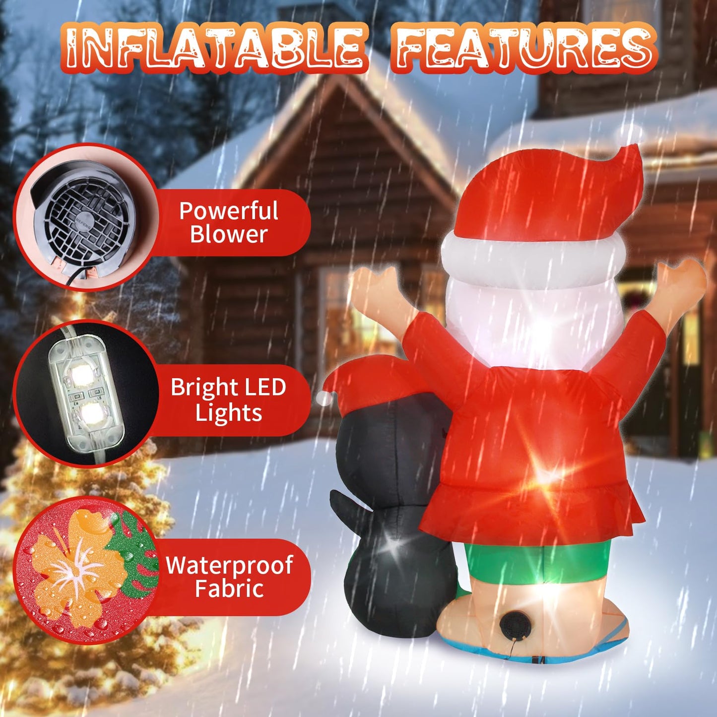 Gardentime Inflatables Christmas Santa Penguin Outdoor Decorations 6ft Giant Hawaiian Blow Up Yard Decoration LED Lights Tropical Xmas Blowups Holiday Party Indoor Outside Lawn Garden Patio Decor