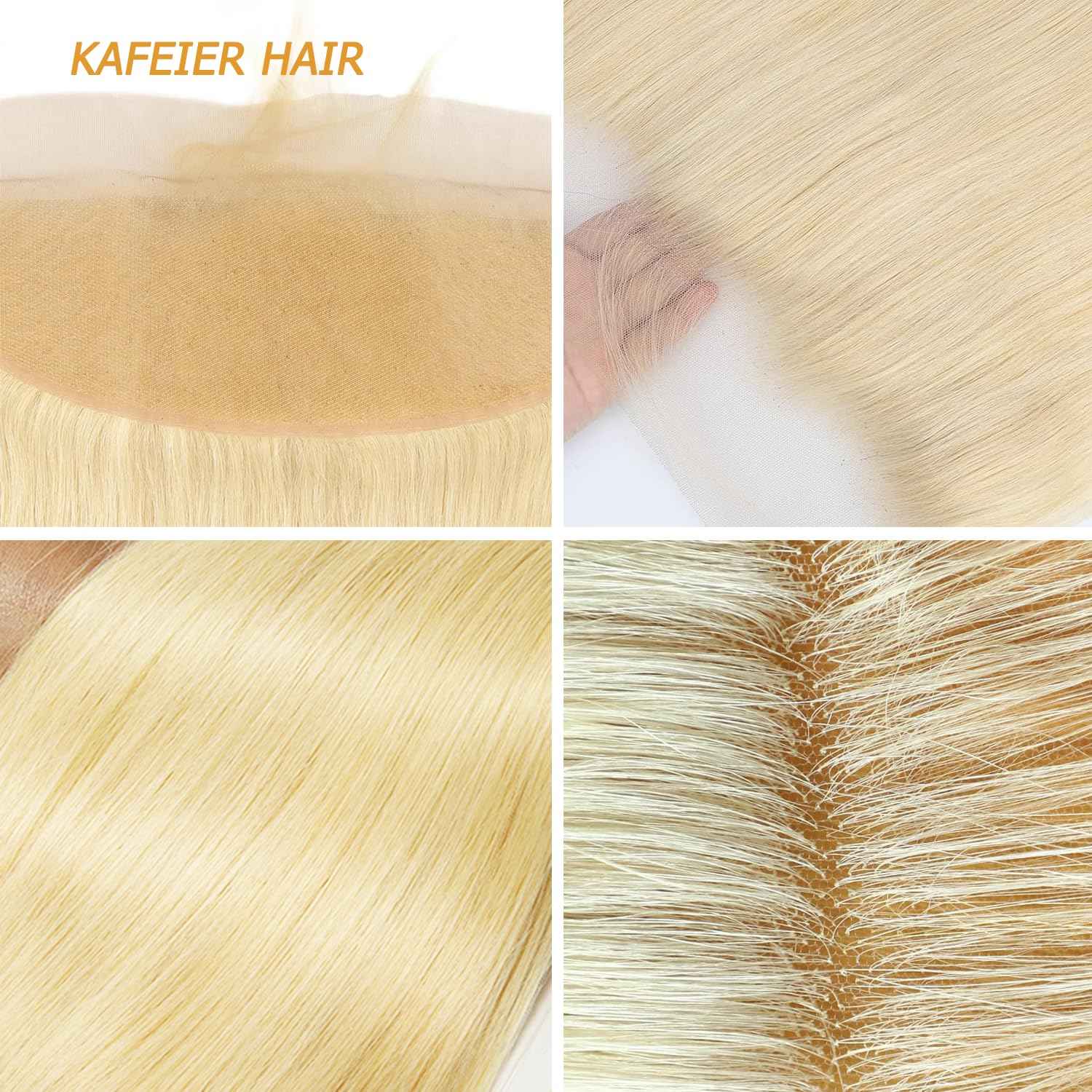 KAFEIER HAIR 613 Lace Frontal Straight Human Hair Ear To Ear Blonde Frontal 13X4 Transparent Hd Lace Free Part With Baby Hair Pre Plucked Brazilian Virgin Remy Human Hair Extension 14 Inch