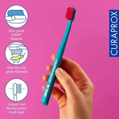Curaprox CS 5460 Ultra-Soft Toothbrush – Adult Tooth and Gum Care | Super Soft Curen® Bristles for Gentle Cleaning | Light Blue, Single Pack