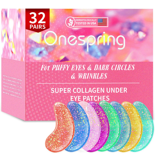 Onespring Under Eye Patches (32 Pairs) - Collagen-Infused, Anti-Puffiness & Dark Circle Treatment - Luxurious Skincare for Under Eye Bags & Fine Lines