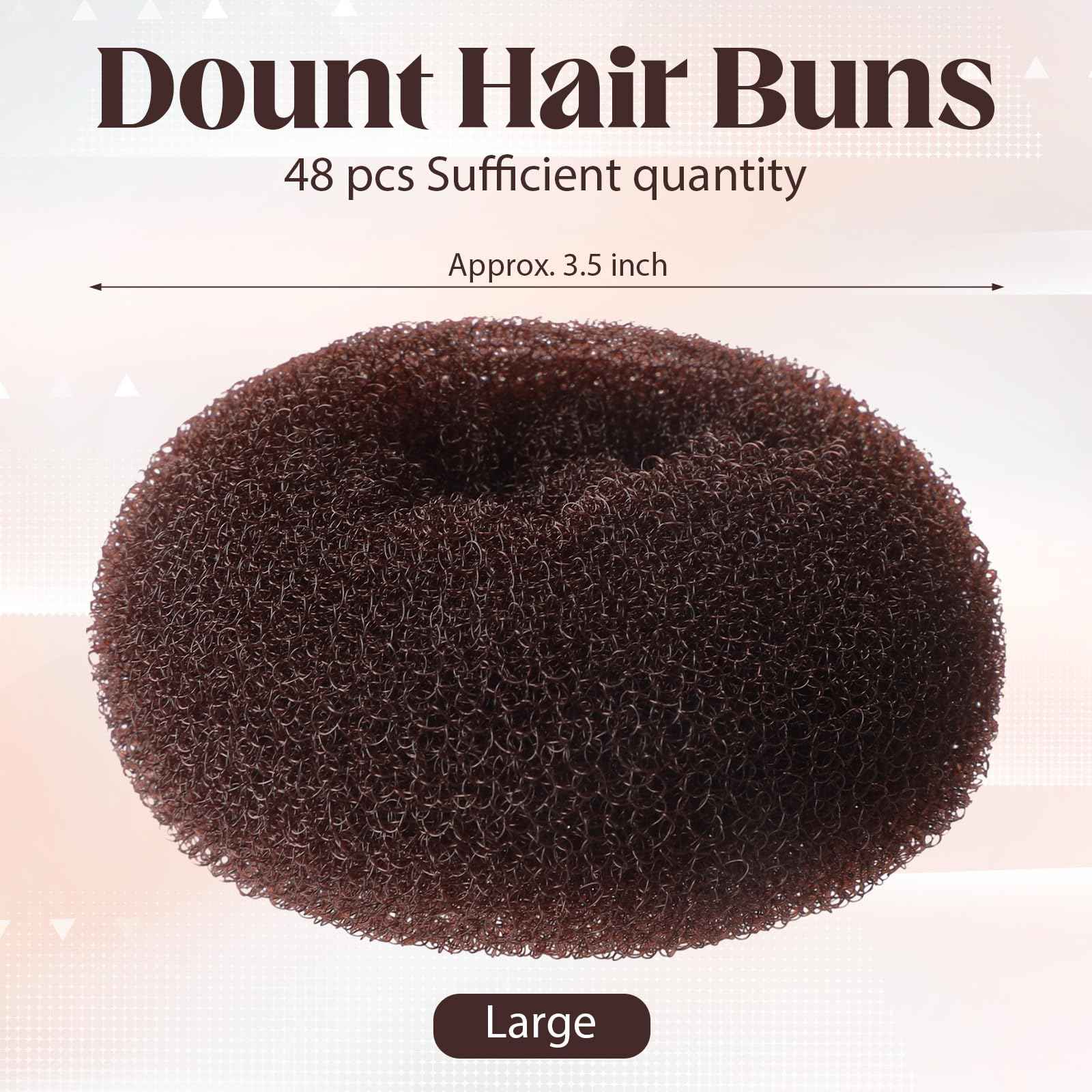 XunYee 48 Pcs Hair Donut Maker, Brown Large Hair Bun Rings for Ballet Style, Bulk Doughnut Shaper for Women and Girls(3.5 Inch)