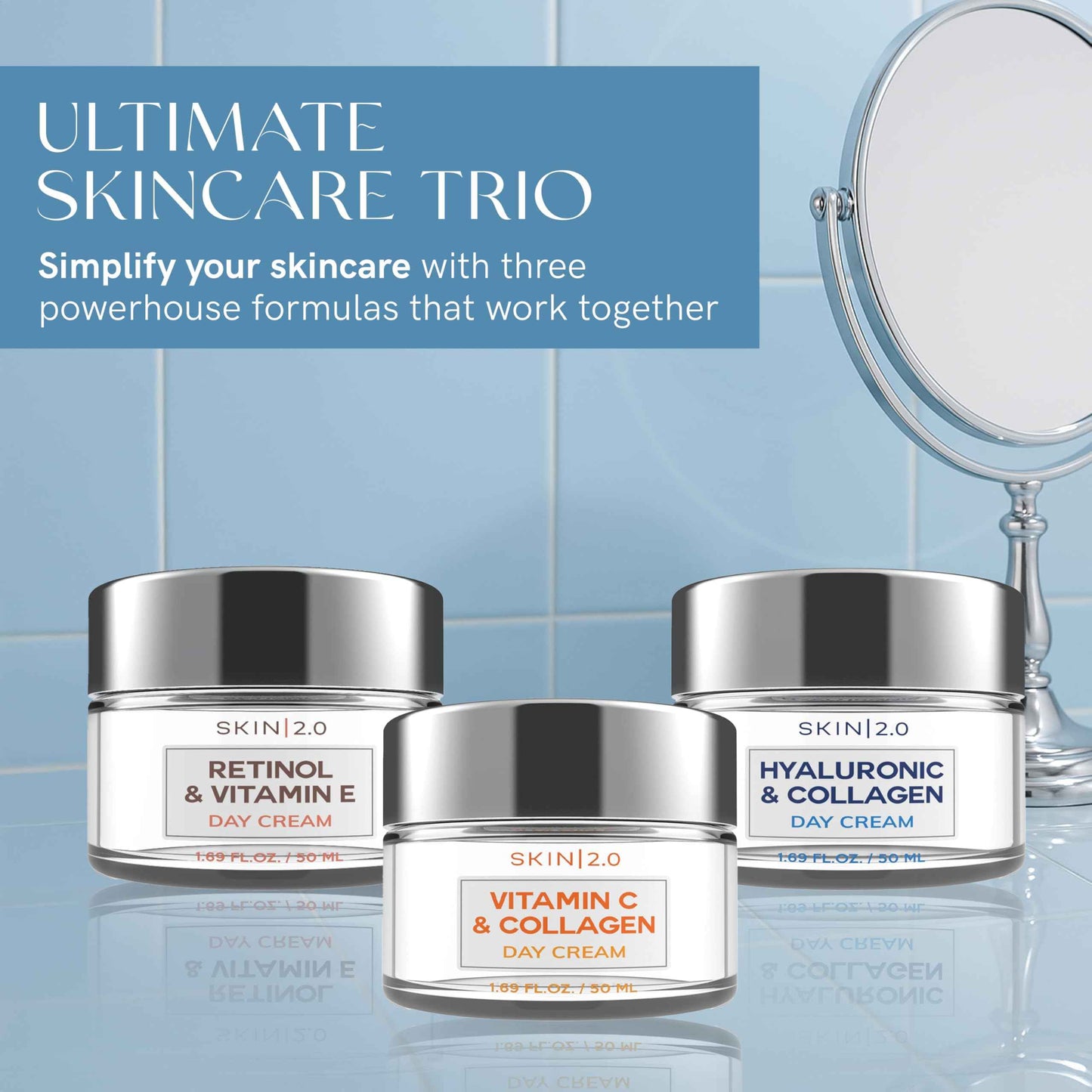 Skin 2.0 Moisturizer Creams Value Set - Dermatologist Tested, Hydrating - Anti-Aging, Clean Beauty, Natural Ingredients, Cruelty-Free Korean Skin Care for All Skin Types (3-Pack)