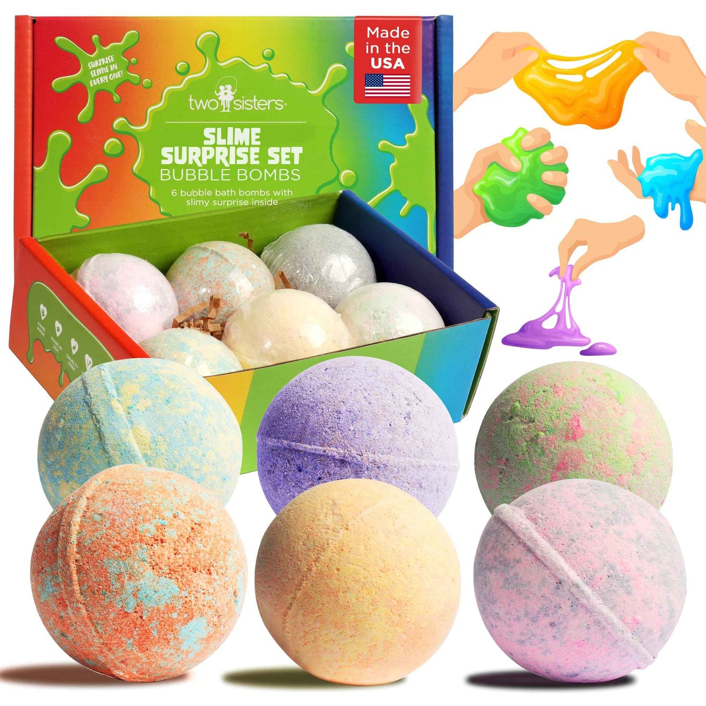 Bubble Bombs for Kids with Surprise Bath Slime Inside (6 Pack) - Colorful Sensory Toys Inside for Boys & Girls – Fizzes, Foams & Bubbles, Fruity Scents, Made in USA by Two Sisters