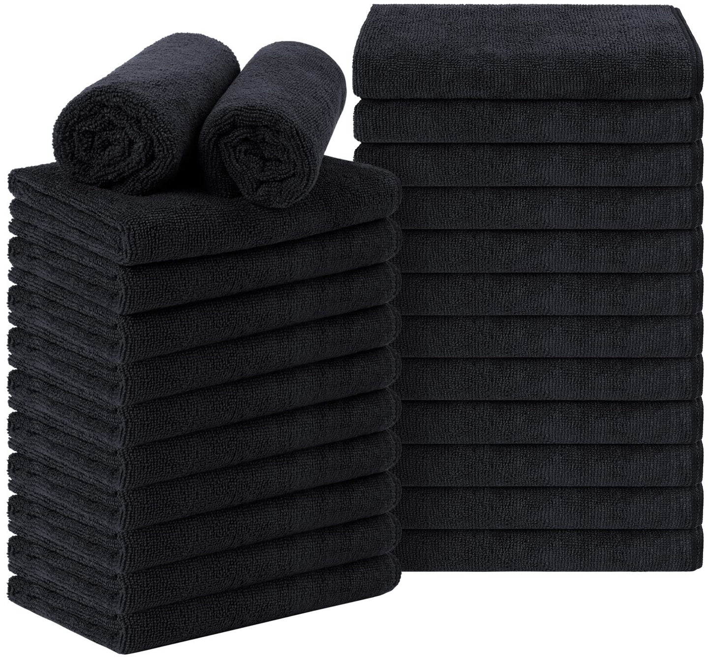 Orighty Black Salon Towel, Pack of 24(Not Bleach Proof, 16 x 27 Inches) Super Soft and Absorbent Microfiber Hair Salon Towels for Salon, Hand, Gym, Bath, Spa and Home Hair Care