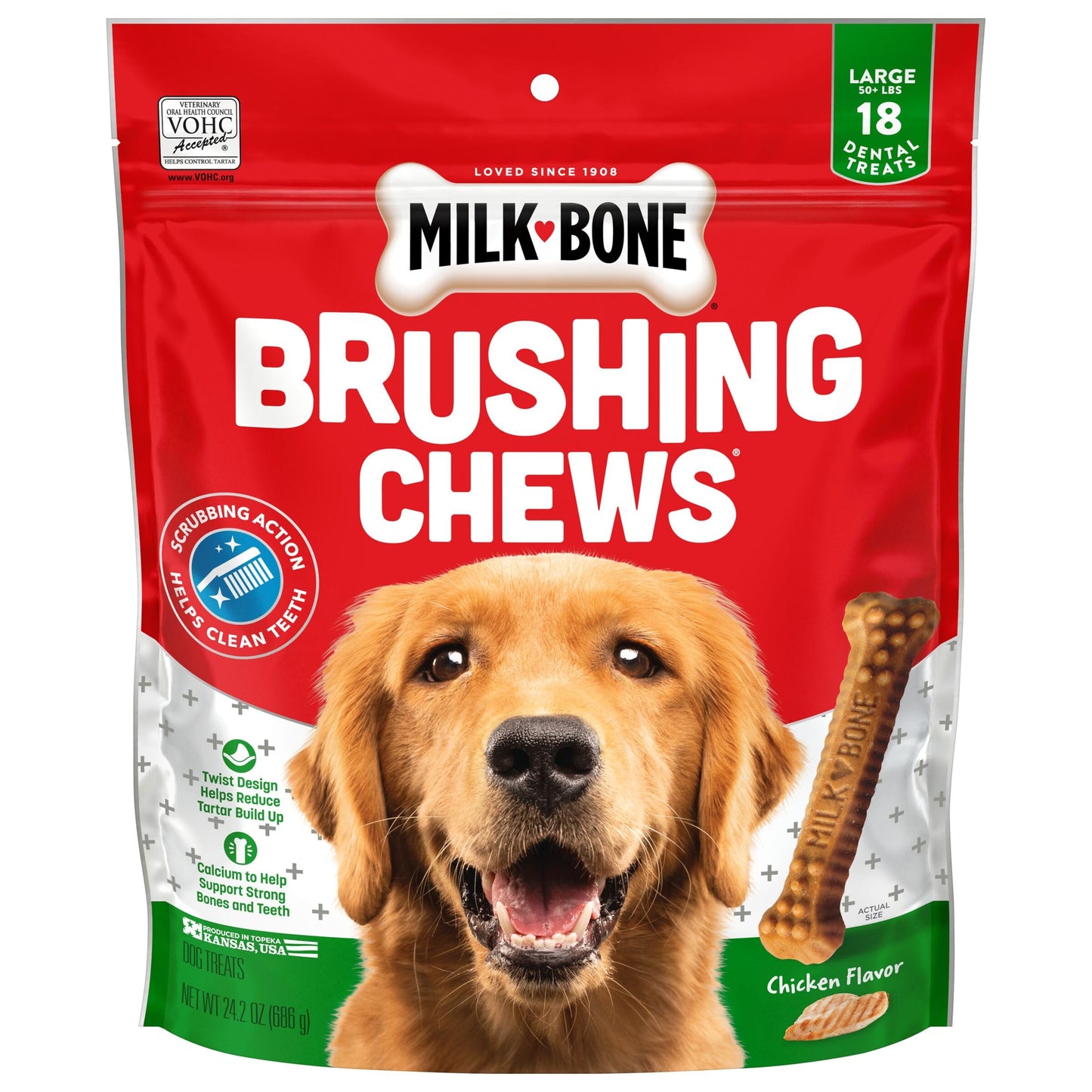 Milk-Bone Original Brushing Chews 18 Large Daily Dental Dog Treats Scrubbing Action Helps Clean Teeth