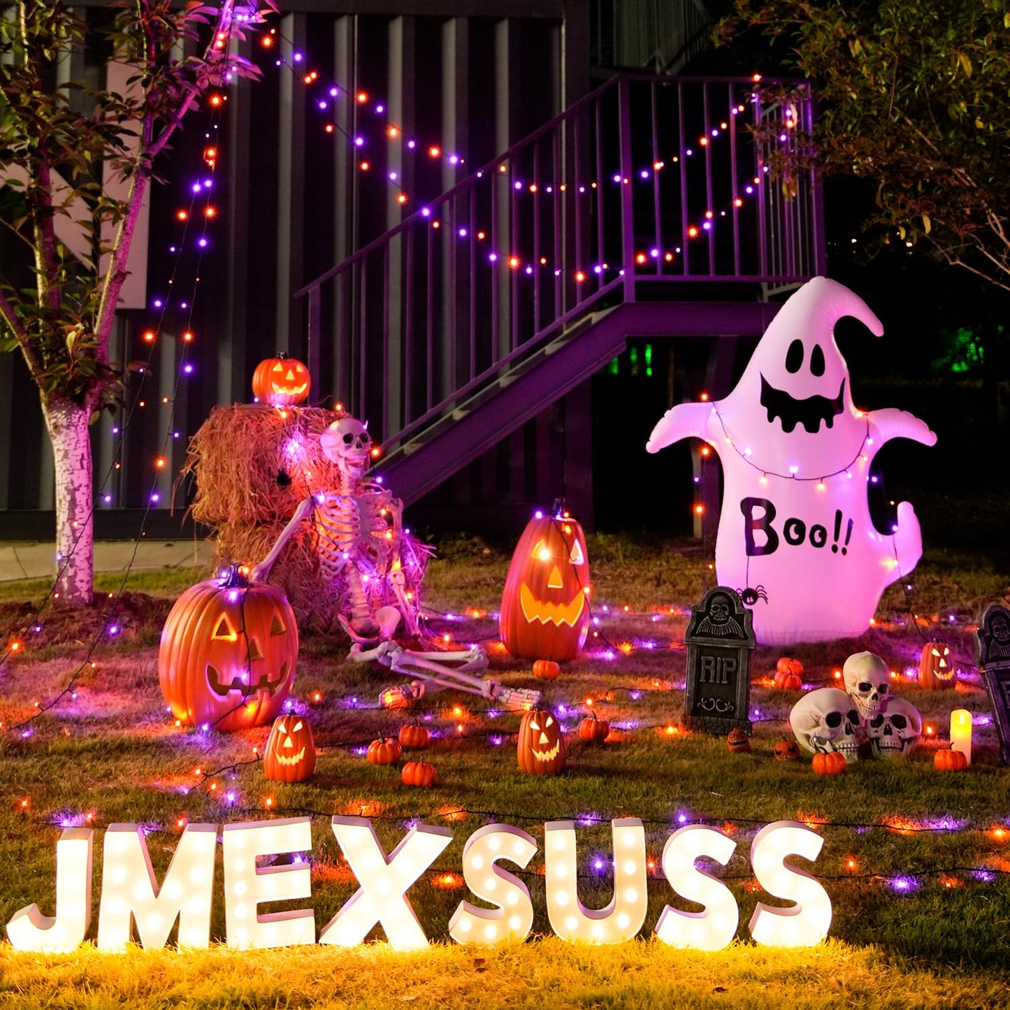 JMEXSUSS 600 LED Orange and Purple Solar Halloween Lights, 206.7ft Solar String Lights Outdoor Waterproof, 8 Modes Halloween Lights for Christmas Tree Patio Yard Garden Halloween Decorations