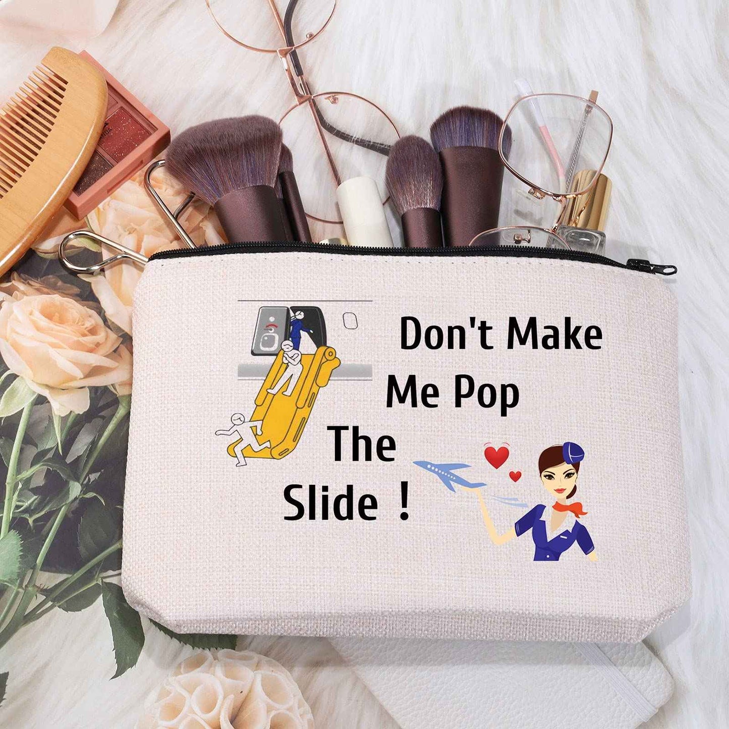 MEIKIUP Air Stewardess Cosmetic Bag Flight Attendant Gifts Stewardess Aviation Makeup Pouch Flight Graduation Gift (Pop The Slide bag)