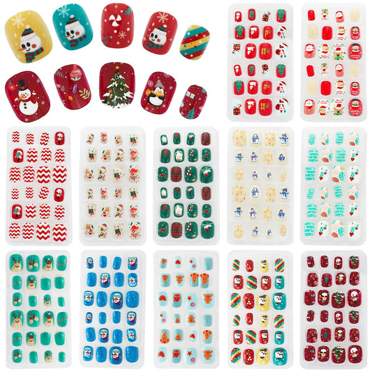 SUBANG 288 Pieces Christmas Nails Children False Nails Girls Press on Pre-glue Full Cover Artificial Fake Nails Cute Short Nail Tip Kit for Children Little Girls Nail Art Decoration