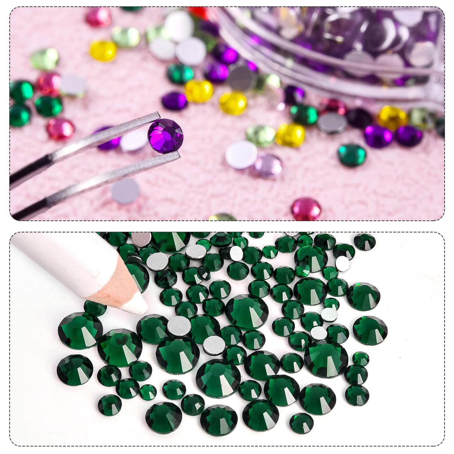 Blinginbox 2 Boxes of Flat Back Nail Gems Nail Art Rhinestones, Round Glass Gems for Face Art Eye Makeup, Non Hotfix Rhinestones, 8870pcs Mixed Sizes from 1.4mm to 6.6mm (Emerald)…