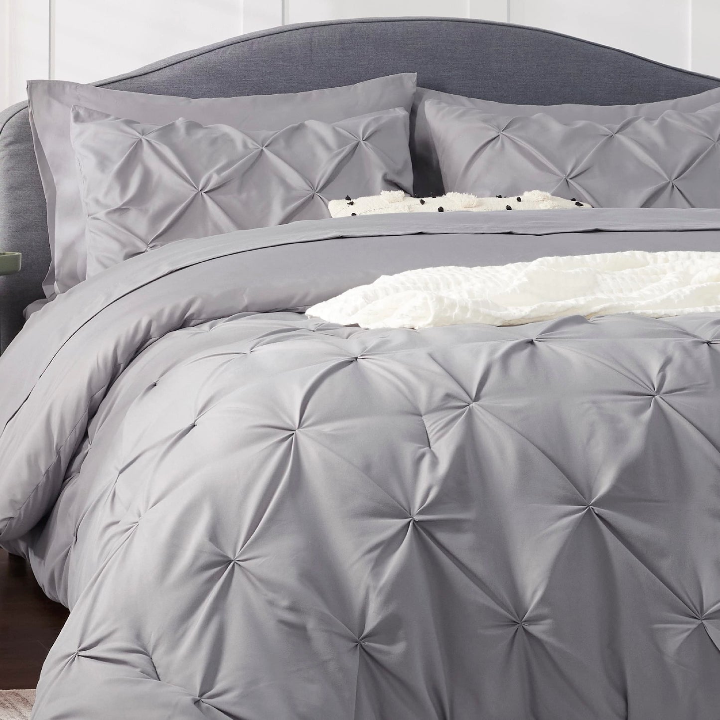 Bedsure King Size Comforter Set - Bedding Set King 7 Pieces, Pintuck Bed in a Bag Grey Bed Set with Comforter, Sheets, Pillowcases & Shams