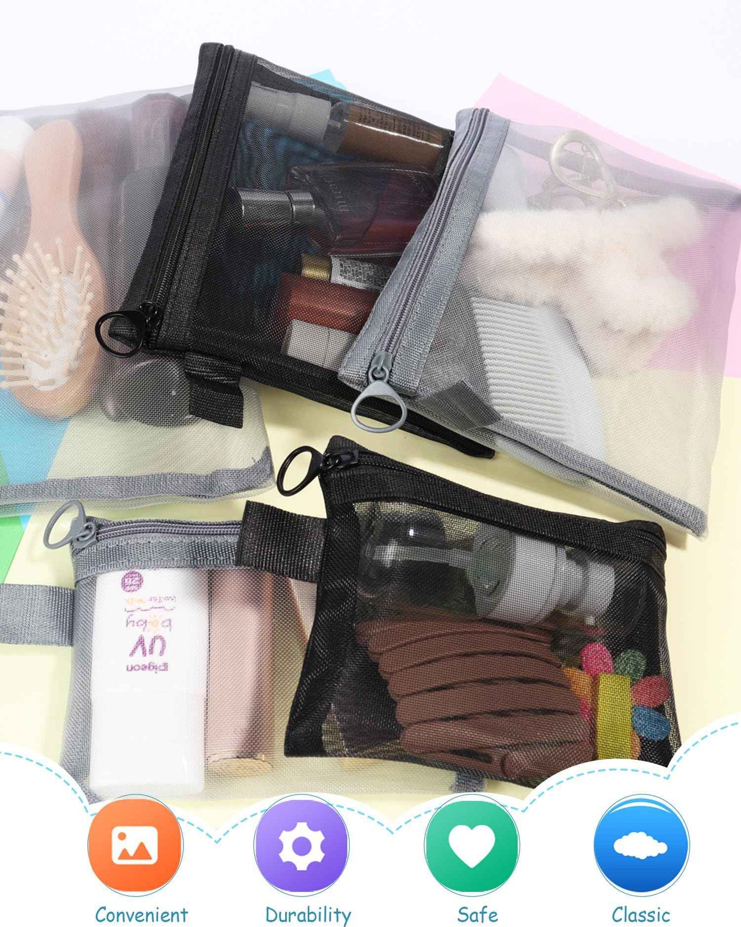 HORNYPOOT 3 Pcs Mesh Zipper Pouch Bags,Small Zipper Mesh Bags，Nylon Mesh Pouch Coin Purse Cosmetic Case，Travel Toiletry Bag for Daily Toiletries Office Supplies (3pcs Black-(S M Large), 3)