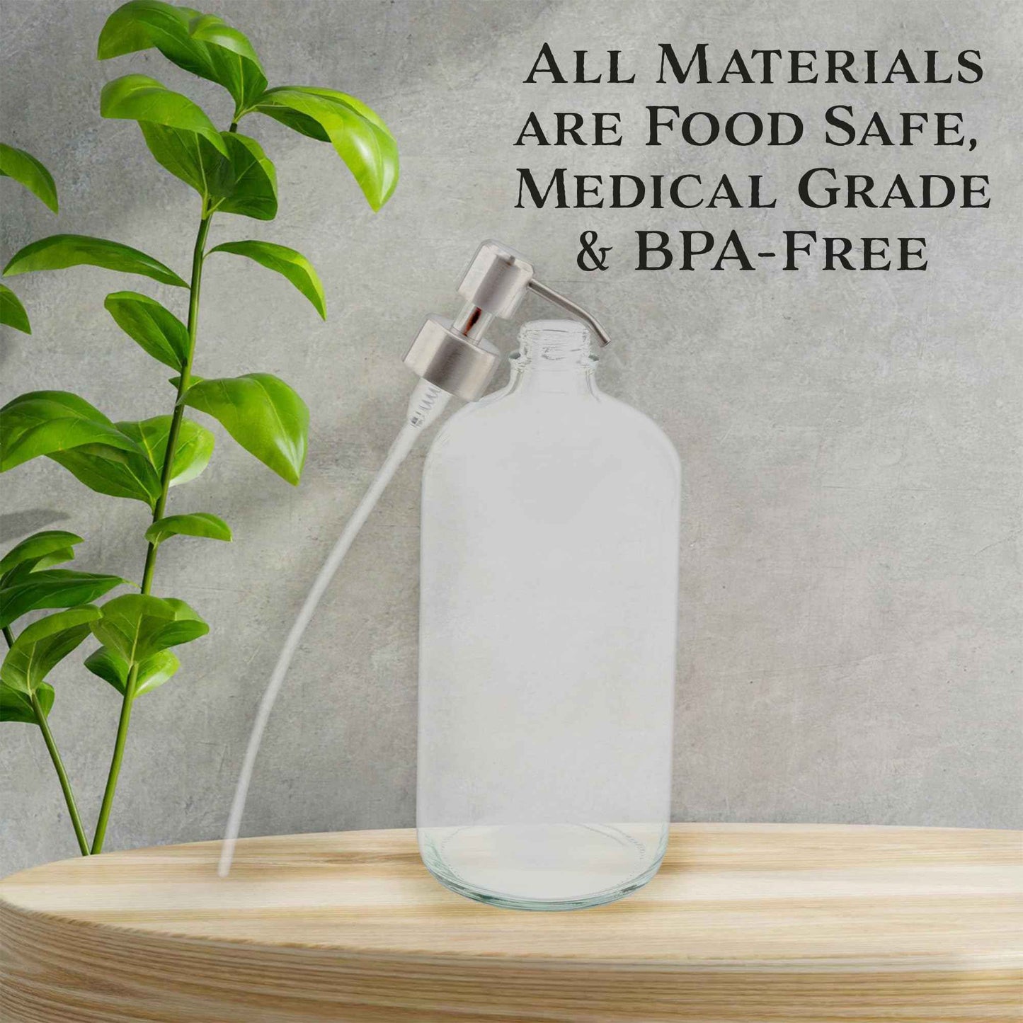 Cornucopia Brands 32oz Glass Pump Bottles w/Stainless Steel Pump (2-Pack, Clear); Economy Size Soap Dispenser for Massage Oils, Lotions, Liquid Soaps