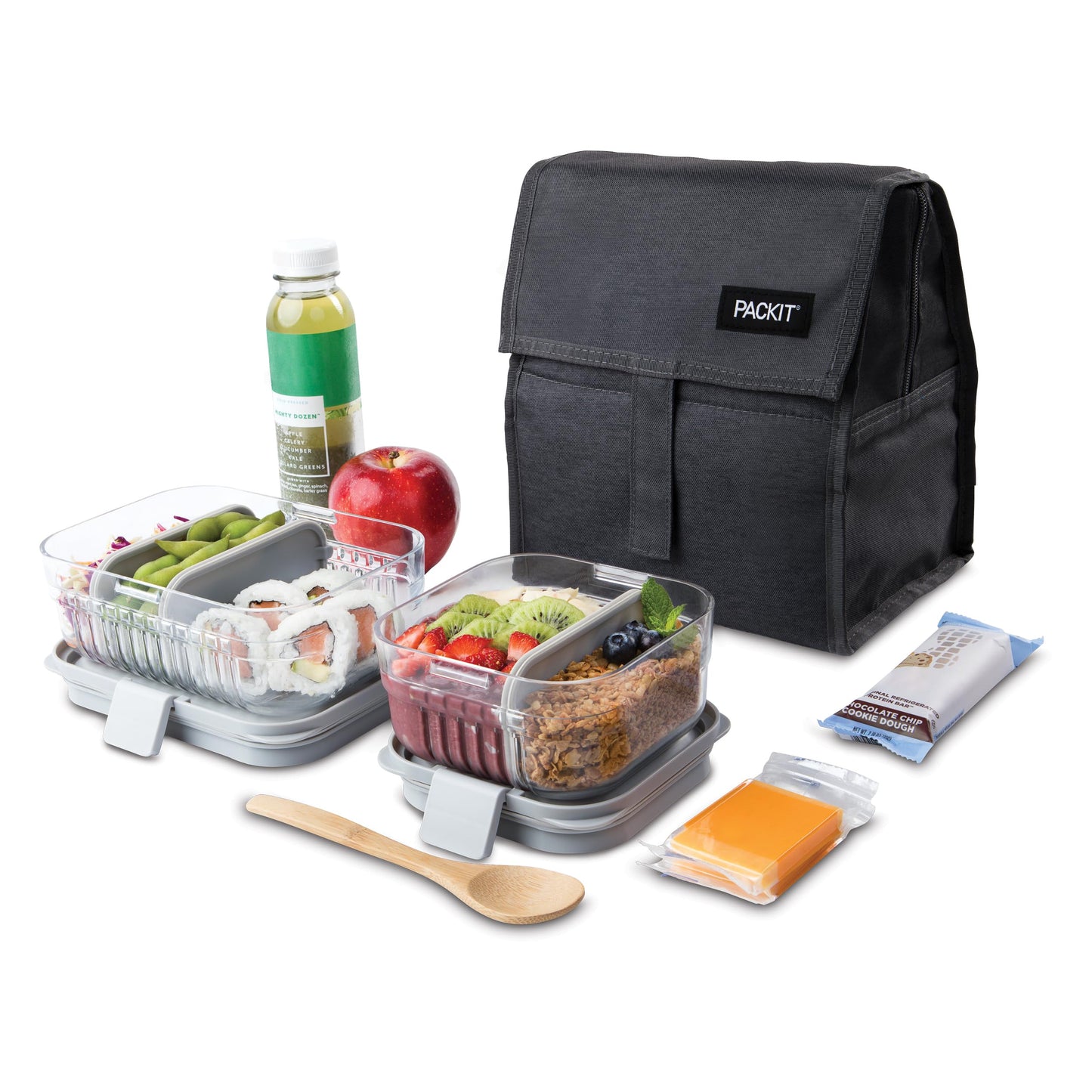 PackIt® Freezable Lunch Bag, City Charcoal, Built with EcoFreeze® Technology, Foldable, Reusable, Zip and Velcro Closure with Buckle Handle, Designed for Work Lunches and Fresh Lunch On the Go