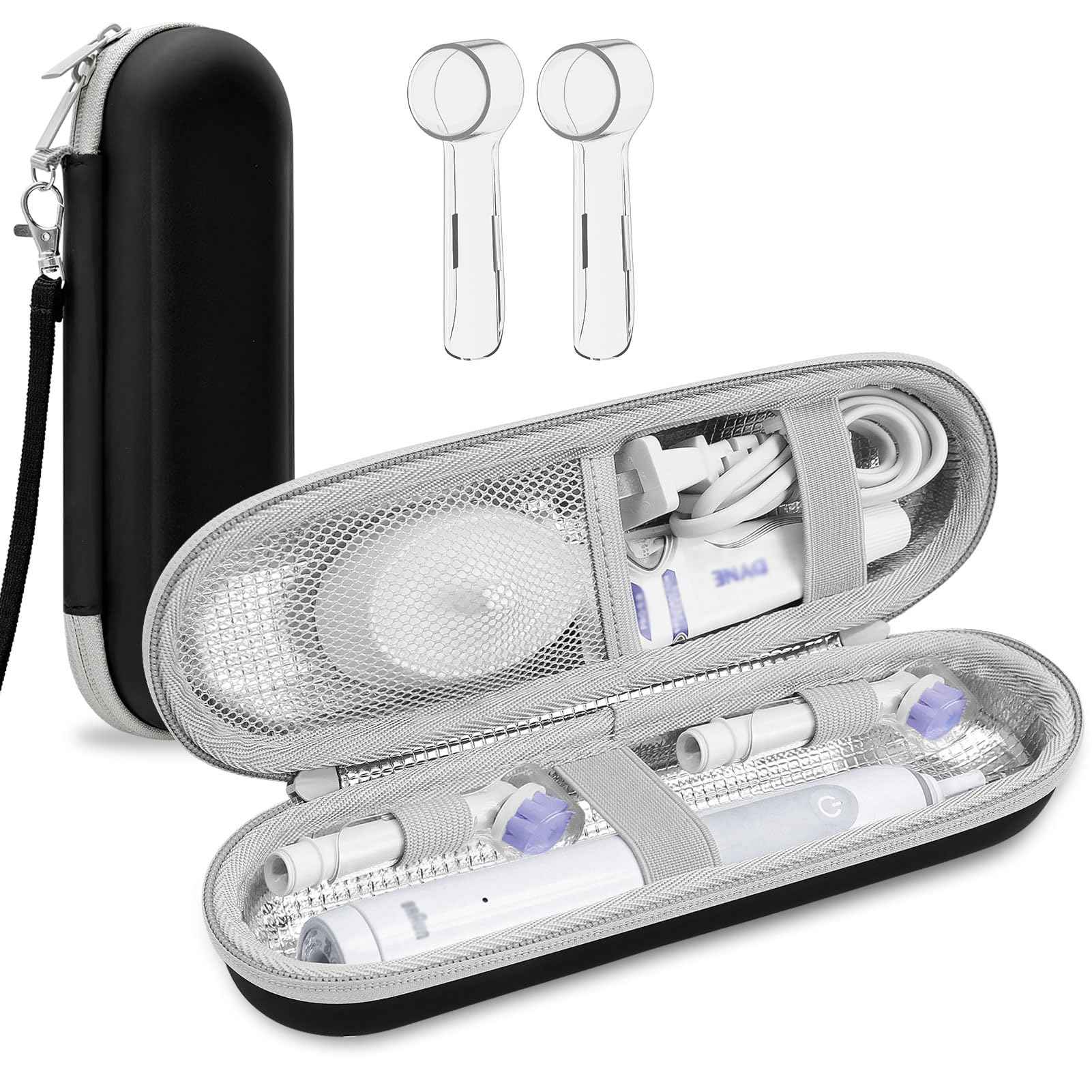 ICIMBI Electric Toothbrush Travel Case for Oral B/Oral-B Pro 1000 1500 5000 7000 Electric Toothbrush,Hard EVA Protective Toothbrush Holder, Includes 2 Brush Head Caps, Compact & Water-Resistant