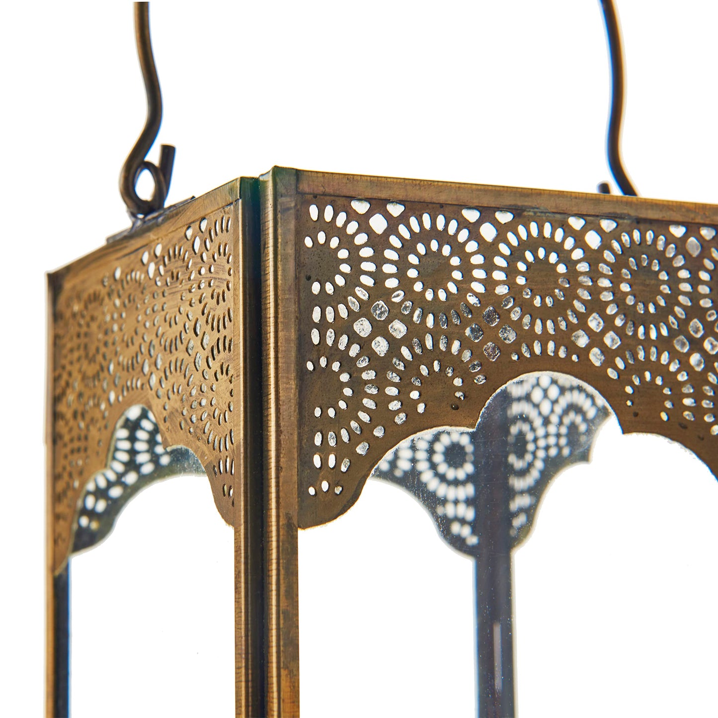 LampLust Moroccan Lantern Candle Holder, 2 Pack, 6.5 Inch, Aged Brass Decorative Lanterns for Table Top Decor, Metal & Glass Candle Lantern, Eid Ramadan Fanoos Seasonal Decor, Wedding Centerpieces