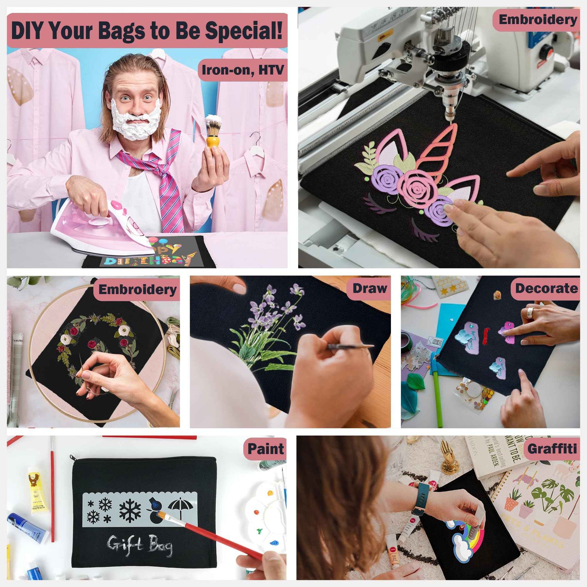 Koolmox 20 Makeup Bags in Bulk, 9x7 Large Plain Black Canvas Pouch with Zipper, Cotton Cosmetic Bags Wholesale for Painting, Heat Transfer Printing, Crafting, Drawing Decoration, Pen Case