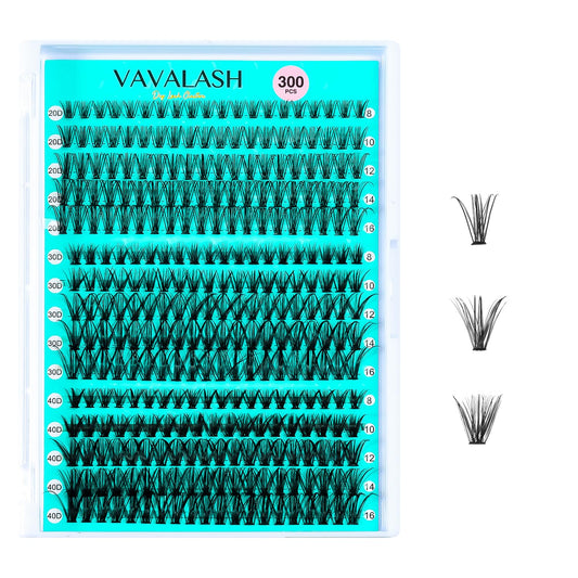 VAVALASH Lash Clusters 300Pcs 3 Styles Individual Lashes Wispy DIY Eyelash Extensions Individual Cluster Lashes Faux Mink False Lashes DIY Lashes at Home 300PCS (20D+30D+40D-0.07-D,8-16MM)