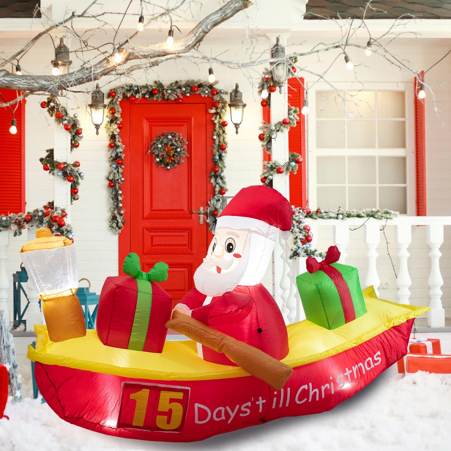 Inflatable Christmas Outdoor Decorations, 6.8 FT Countdown Xmas Inflatables Rowing Santa Claus, Lighted Blow Up Holiday Inflatable Replaceable Numbers for Outdoor Indoor Lawn and Garden.