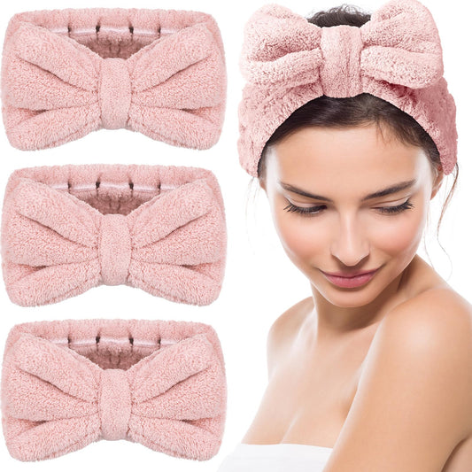 3 Pieces Towel Headbands for Women Makeup Headband for Washing Face Makeup Spa Headband, Microfiber Bowtie Shower Headband for Women(Skin Color)