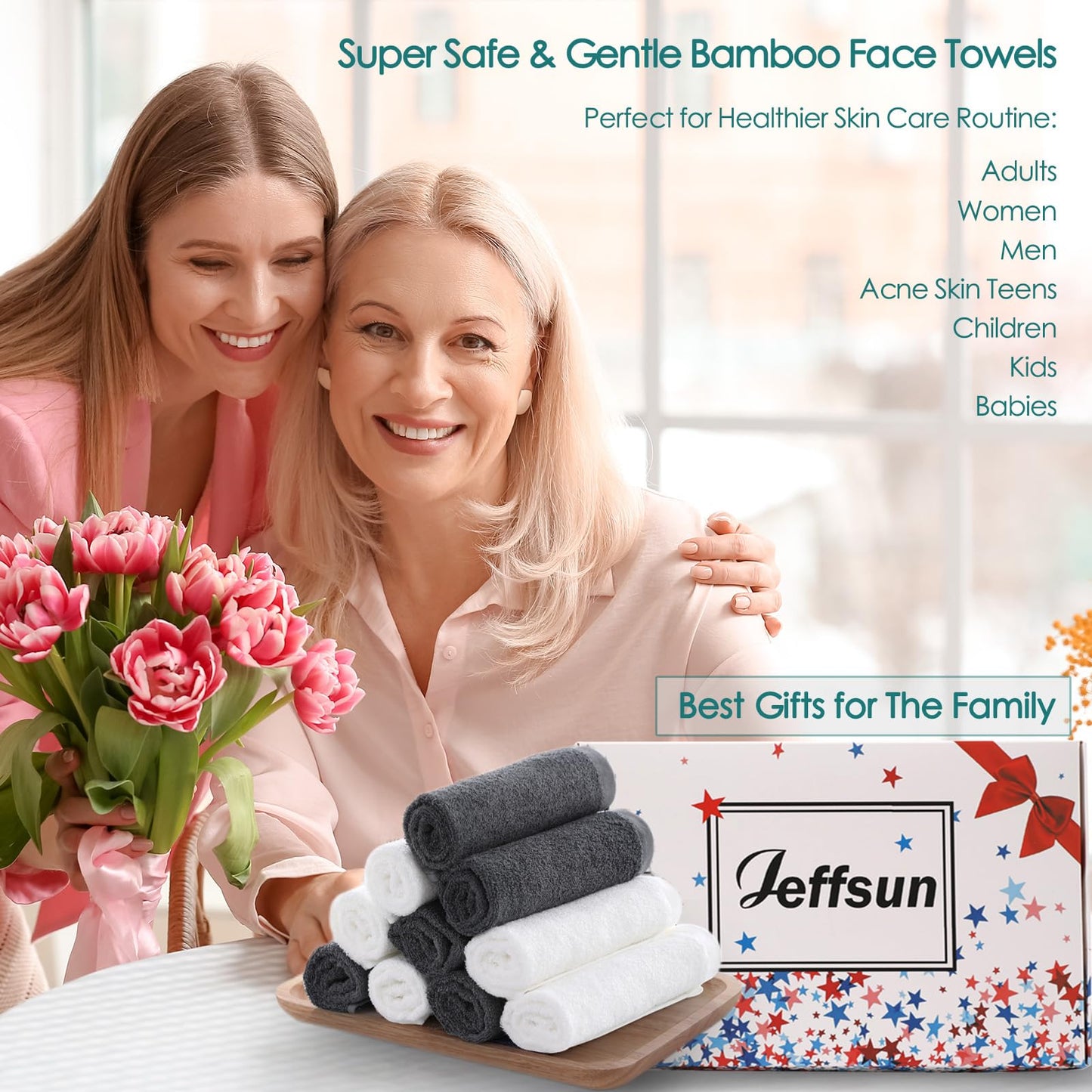 JEFFSUN Makeup Remover Towels 12 Pack, 13x13 inch XLarge Wash Cloths for Face and Body, Super Soft and Gentle Face Towels on Sensitive Skin, Easy to Rinse Grey Facial Cleaning Cloths for Bathroom