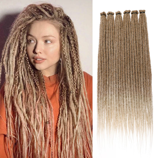 Leeven 20 Strands Synthetic Dreadlock Extensions 18 Inch Single Ended Ombre Blonde Thin Dreads Extensions Crochet Hippe Dreads Handmade 0.6 cm Width Loc Extensions Reggae Style Hair for Women Men