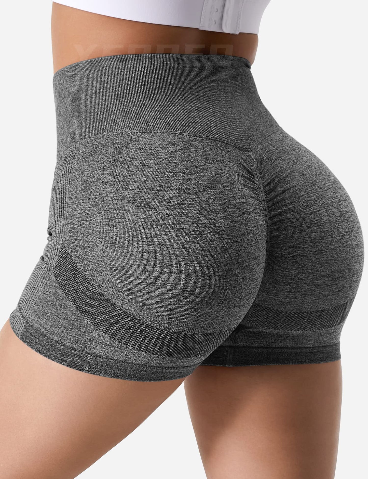 YEOREO Professional Women Workout Shorts 3.6" Scrunch Shorts Seamless High Waisted Contour Gym Yoga Biker Shorts Dark Gray