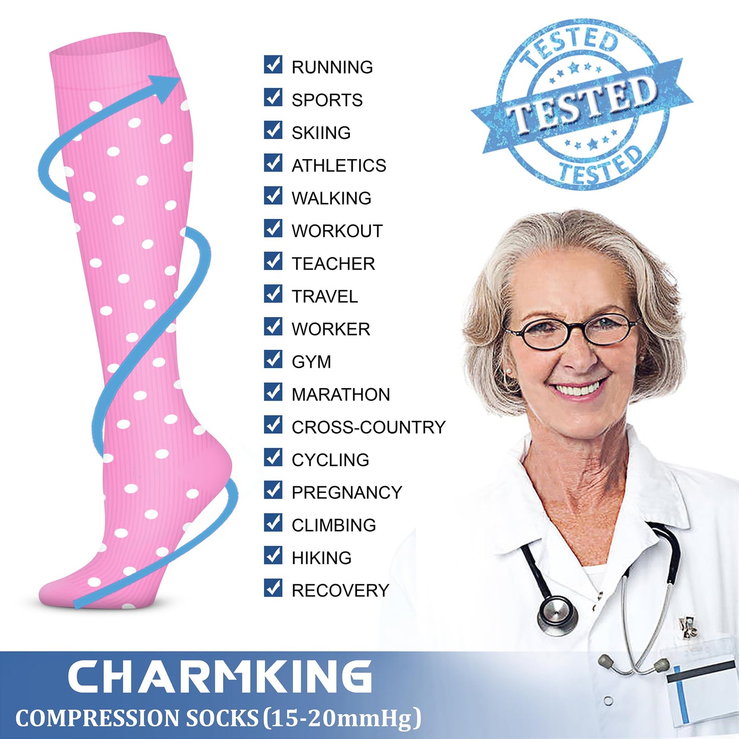 CHARMKING Compression Socks for Women & Men Circulation (3 Pairs) 15-20 mmHg is Best Athletic for Running, Flight Travel, Support, Cycling, Pregnant - Boost Performance, Durability (S/M, Multi 61)