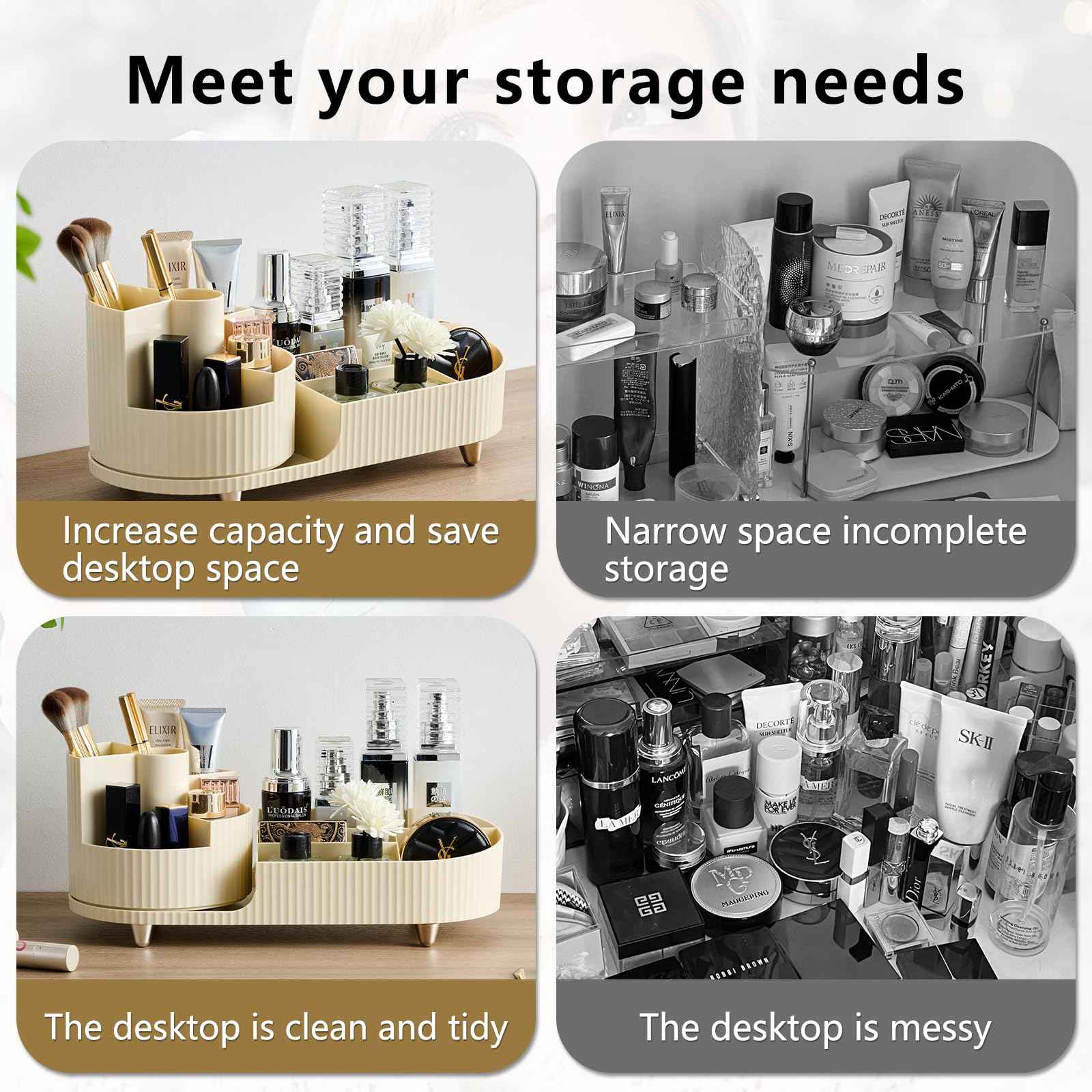 RUIQING New 360 Rotating Makeup Organizer - Large-Capacity Vanity Organizer, Stores Makeup Brushes and More, Keeps Countertop Clean and Tidy