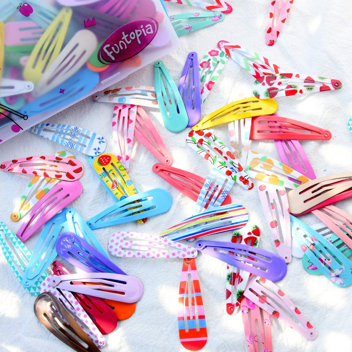 120 Pcs Hair Clips for Girls, Funtopia 2 Inch Girls Hair Clips Non Slip Metal Snap Hair Clips for Kids Teens Women, Cute Candy Color Barrettes Hair Accessories (40 Assorted Colors)