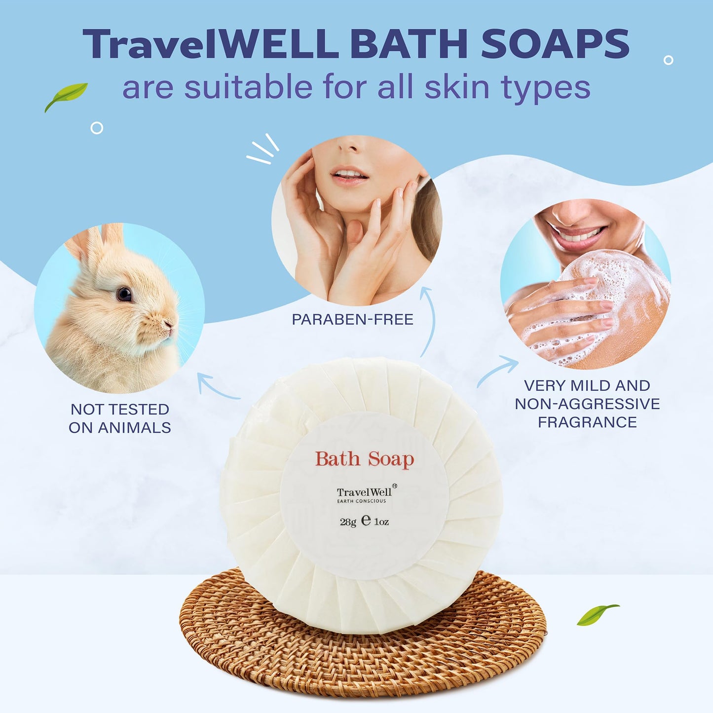 Travelwell Bar Soap Bulk - 100 Pack, 1.0 oz Travel Size Soap Bars - Individually Wrapped Hotel Soap - Great for Vacation Rental and Airbnb Toiletries or Hygiene Kits Supplies