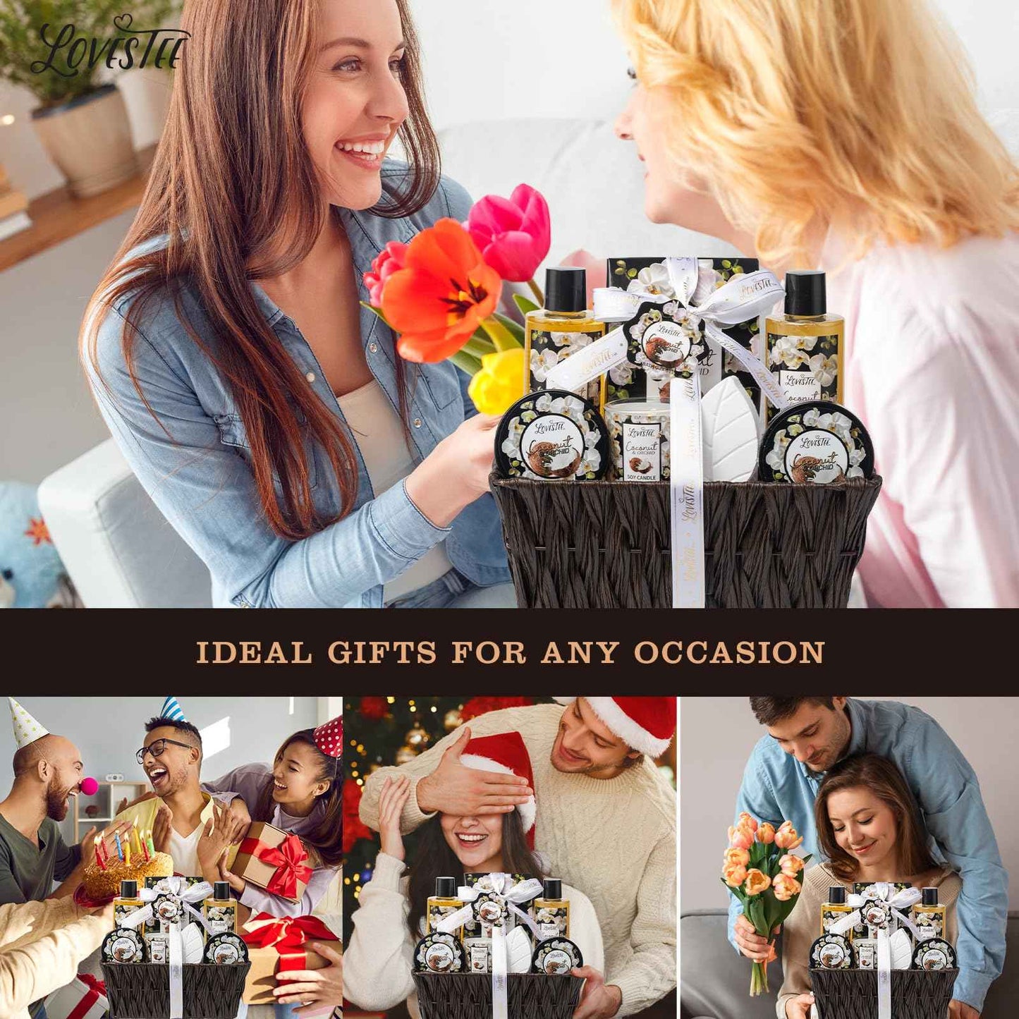 Mothers Day Gifts, Spa Baskets For Women, Bath And Body, Coconut & Orchid Bath & Body Set, Includes Shower Gel, Hand Cream, Body Lotion, Candle And More, Gifts For Women, Gift For Mom