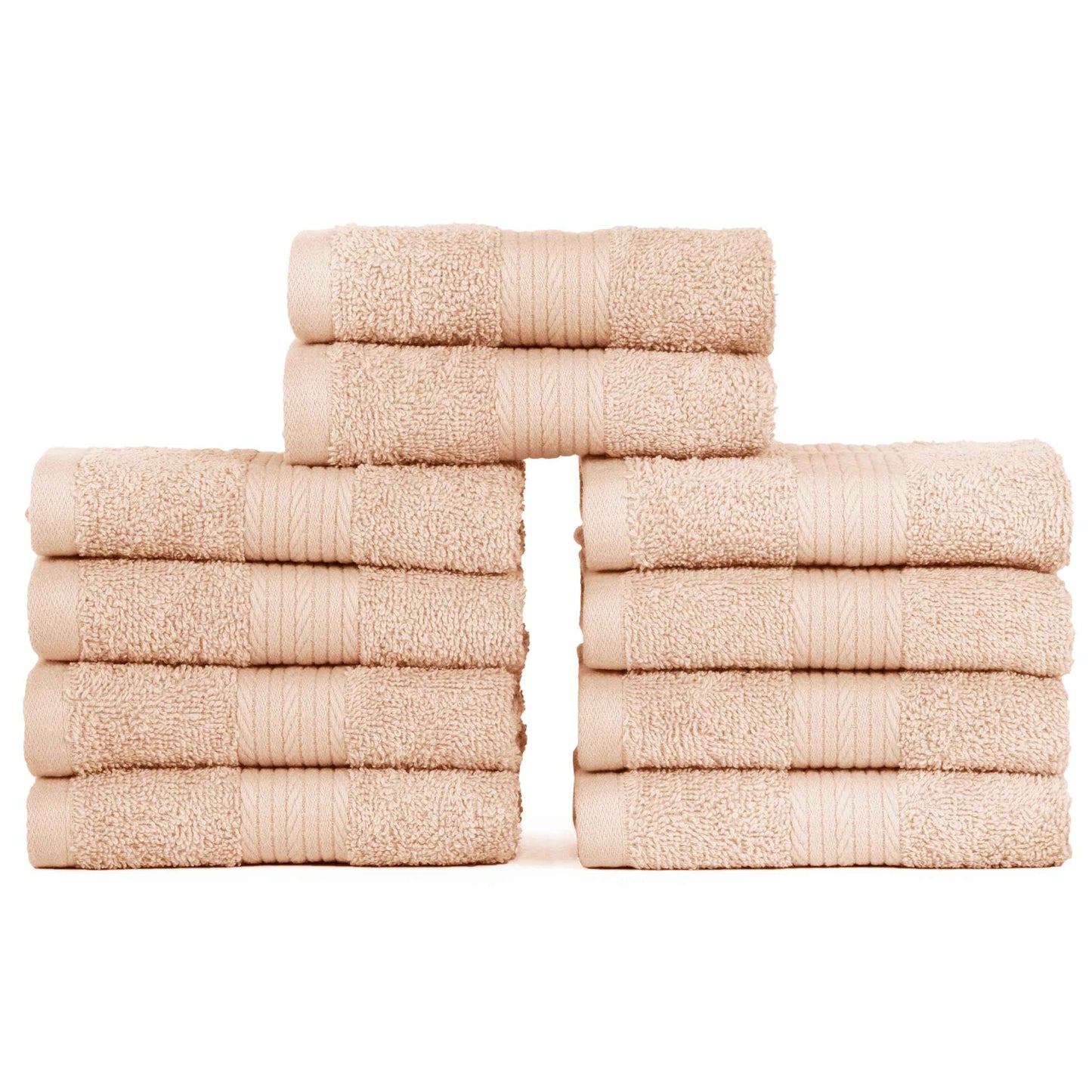 Ample Decor Wash Cloths Pack of 10, Oeko Tex Certified 600 GSM 100% Cotton Soft Absorbent, Premium Quality Durable Machine Washable, Ideal for Bathroom, Pool, Hotel, Spa – Beige