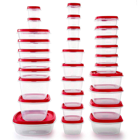 Rubbermaid 60-Piece Food Storage Containers with Lids, Microwave and Dishwasher Safe, Red Color, Ideal for Meal Prep and Pantry Storage