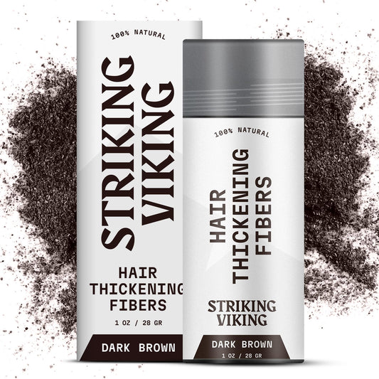 Striking Viking Hair Fibers for Thinning Hair - Hair Building Fibers (Dark Brown) 28g - Naturally Derived Formula - Long Lasting Hair Powder for Undetectable, Thicker Looking Hair for Men & Women