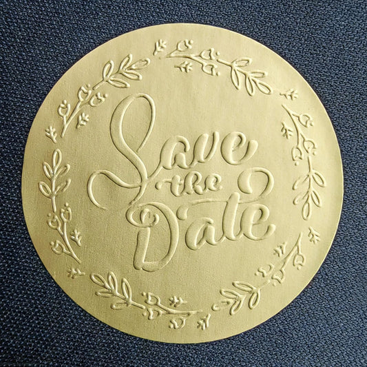 100 x Embossed Save The Date Stickers, Metallic Foil Labels, Gold Foil Tags, Nice Envelope Seals, Invitation Stickers, Wedding Invitation Decor, Foil Party Favor Stickers, Embossed Favor Stickers