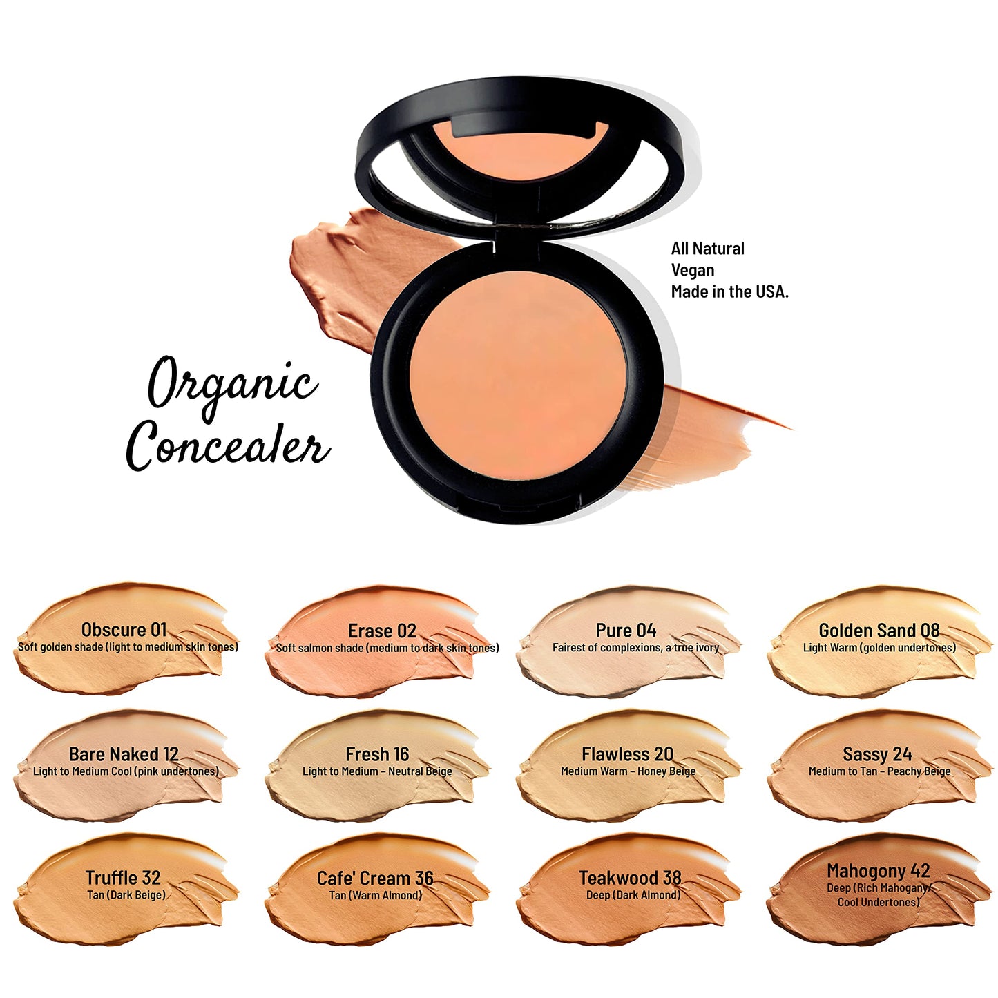 Mom's Secret 100% Natural Concealer, Organic, Vegan, Gluten Free, Cruelty Free, Made in the USA, 0.11 oz. (Golden Sand 08)