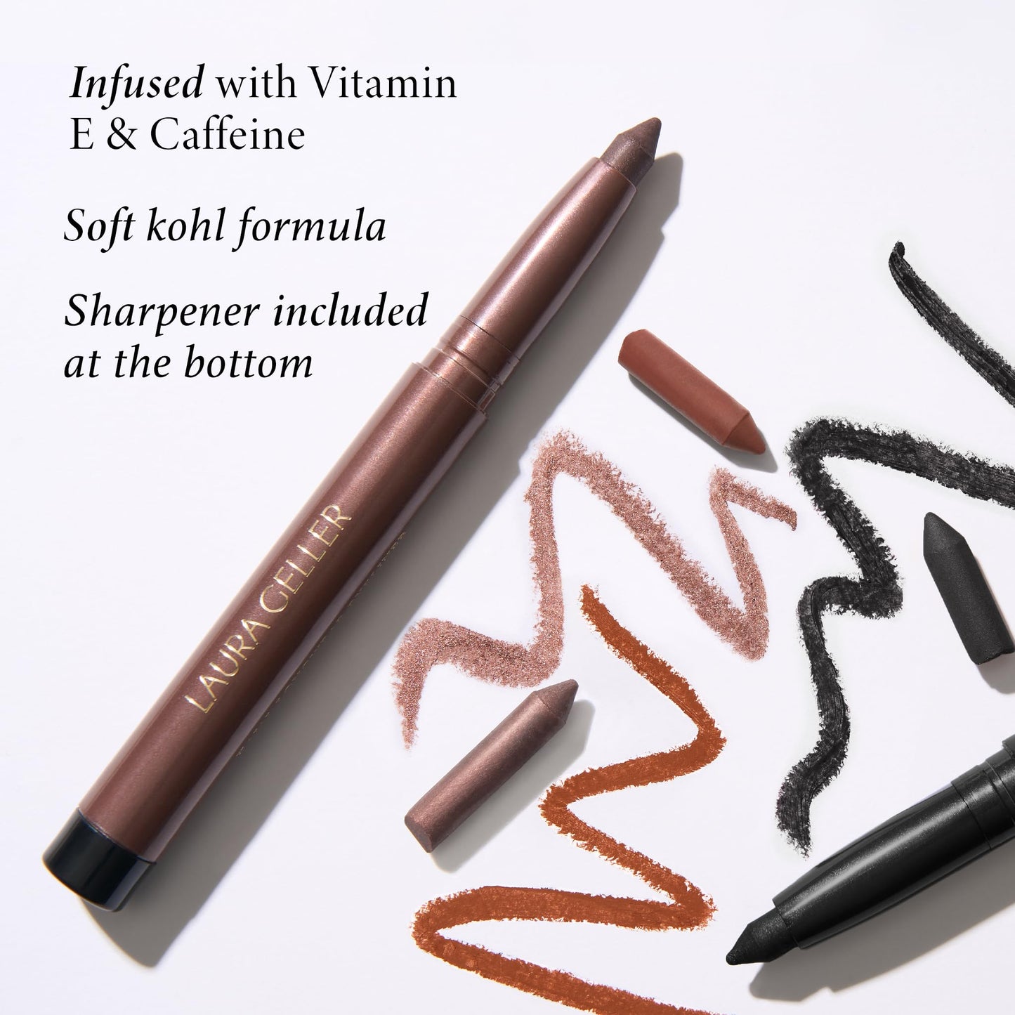 LAURA GELLER NEW YORK Kajal Longwear Kohl Eyeliner Pencil with Caffeine, Smooth & Blendable Makeup, Dark Brown