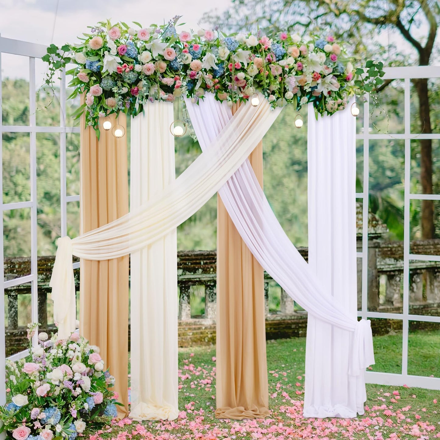 MoKoHouse Wedding Arch Drapery White Sheer Backdrop Curtain 3 Panels Chiffon Fabric 6 Yards Nude and Cream Party Background Drapes Outdoor Indoor Wedding Decoration