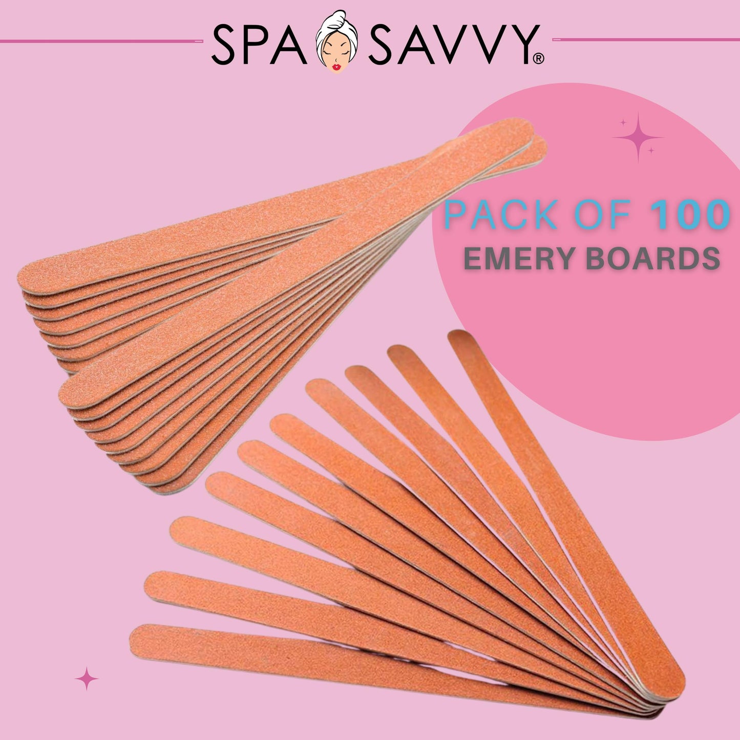 Spa Savvy Nail File Set, 100 Count, Double Sided 4.5 Inch Emery Board Nail Files for Natural Nails Care, Pedicure and Manicure Tools