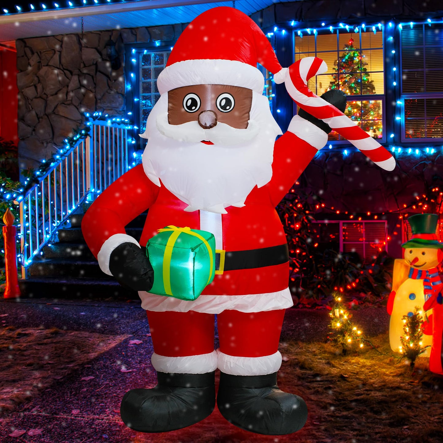 Trystway 6FT Inflatable Christmas Black Santa Claus with Gift Box and Candy Decoration Blow Up Built-in LED for Holiday Lawn Yard Garden Home Indoor Outdoor Party