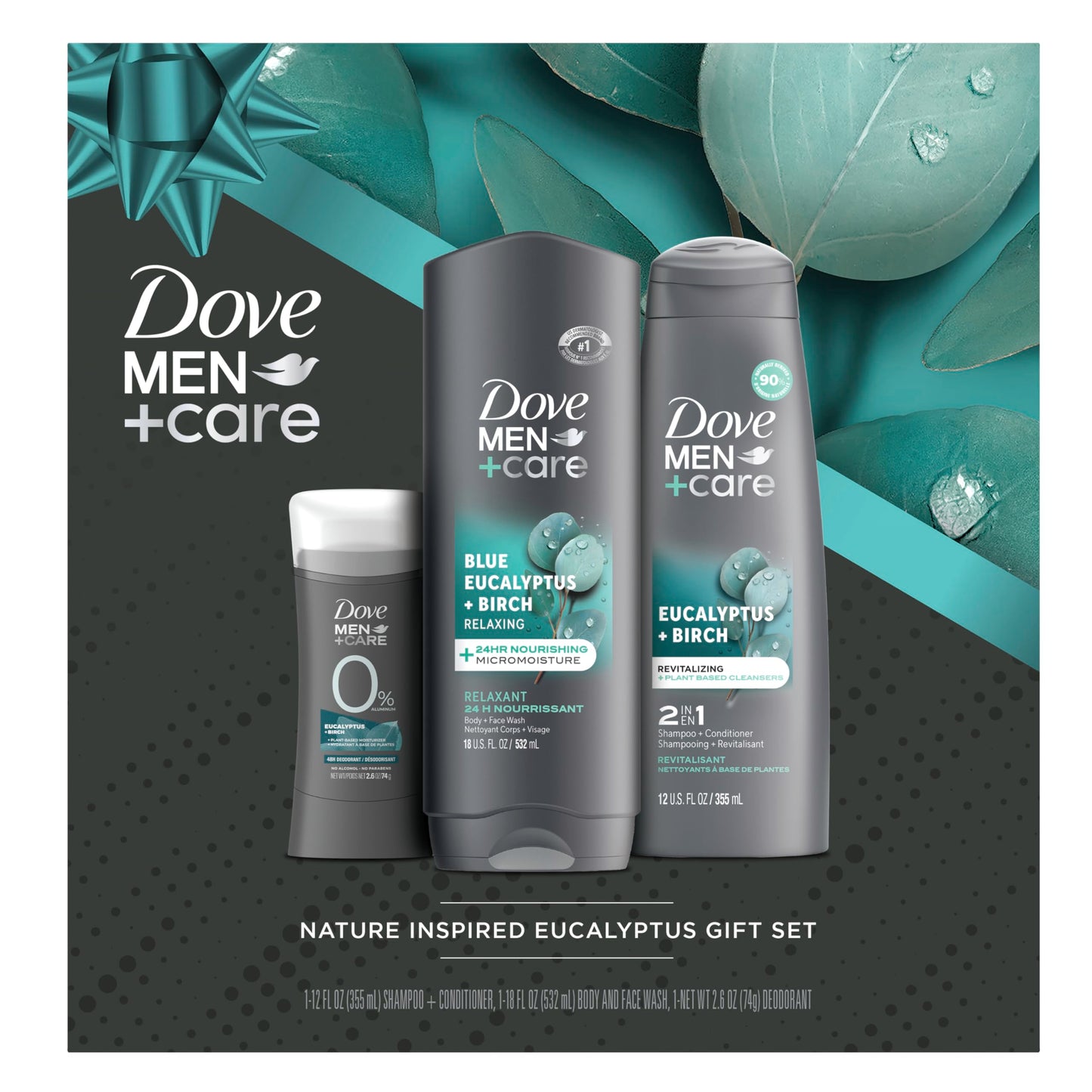 Dove Men+ Care Gift Set – Dove Body Wash, Dove Mens Shampoo & Conditioner 2-in-1, Dove Deodorant, Eucalyptus + Birch Scent (3 Piece Set)