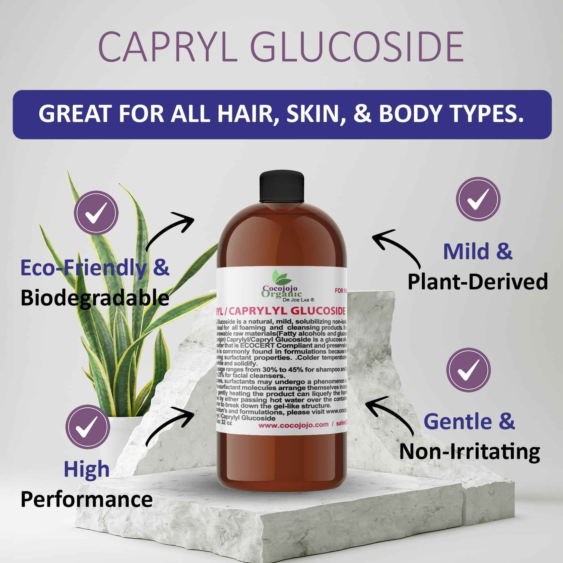 Dr Joe Lab Capryl Glucoside Liquid Surfactant - Caprylyl Natural, Plant Derived - DIY Skin Care - Shower Gels, Foaming, Body Soap, Shampoos Baby Products Face Cleansers - COCOJOJO - 32 Oz