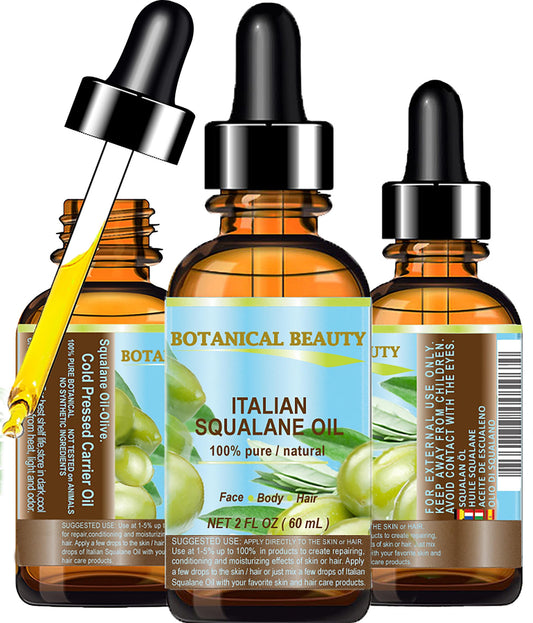 Botanical Beauty SQUALANE Italian Olive. 100% Pure Natural Undiluted Oil. 2 fl.oz- 60ml. 100% Ultra-Pure Moisturizer for Face, Skin, Body, Hair. Reliable 24/7 skincare protection