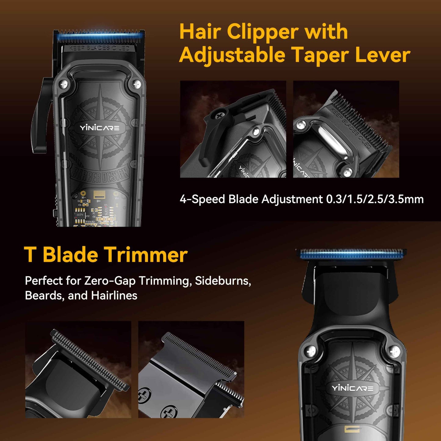 Hair Clippers for Men Barber Kit - Yinicare Professional Cordless Electric Hair Cutting Set with Pomade Hair Clipper, Zero Gap T-Blade Trimmer, Guards for Mens Haircut (Hair Clippers Set)
