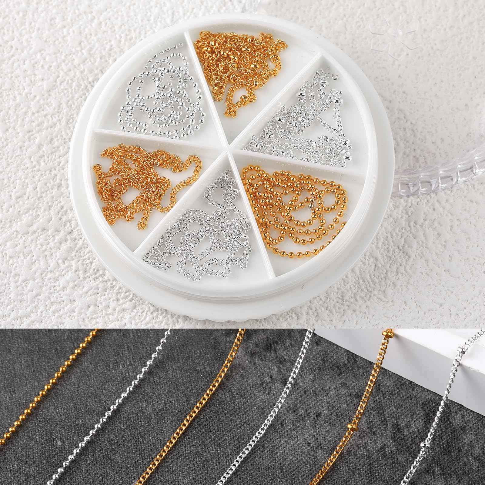 Tucnoeu 1 Box 6 Strips Nail Chains for Nail Art Gold Nail Chains Nail Art Charms Silver Chain Accessories Punk Nail Charms Nail Studs Silver Chain Accessories For Women Nail Art